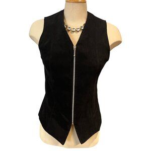 VANESSA STEVENS Black Velvet Vest Size 8 Zip Up Sleeveless 2 Pockets
